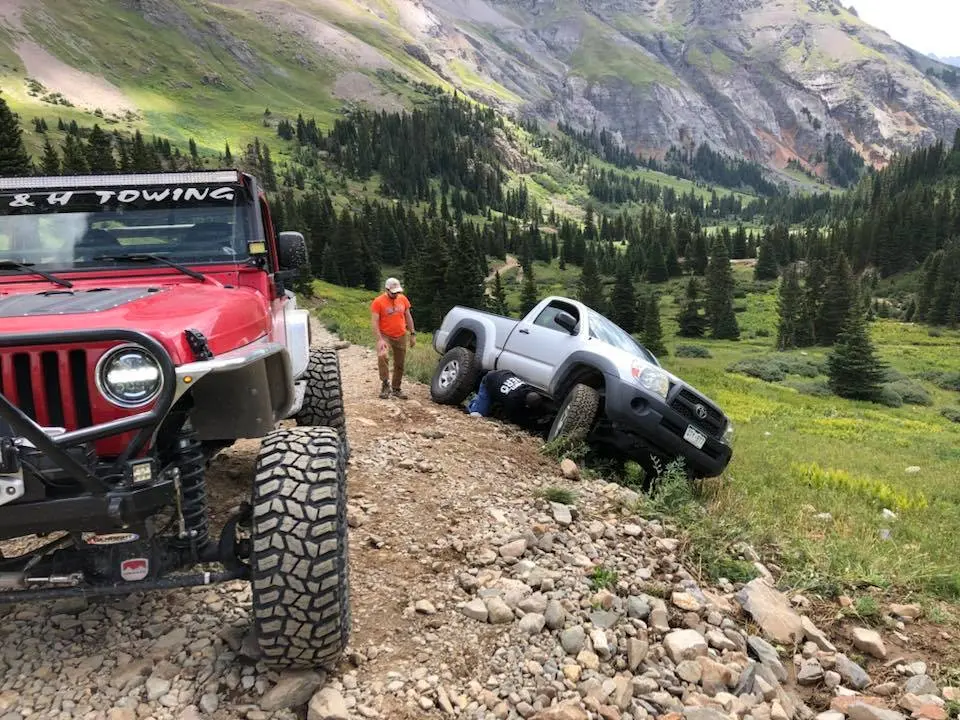 Off-road recovery of Toyota Tacoma Truck in the mountains of Colorado