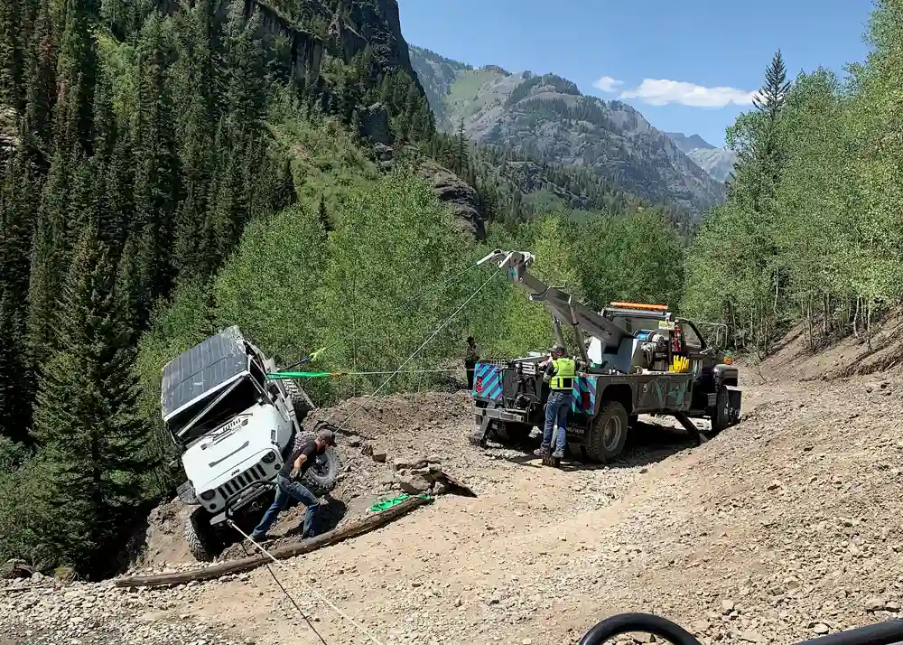 Off-Road Recovery of Jeep from side of a mountain of Colorado